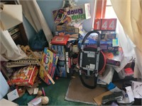 conents of board game closet and the corner