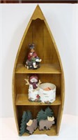 Wooden Canoe Shelf with Country Decor