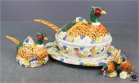 Porcelain Pheasant Tureen, Gravy, S&P