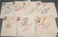Vtg Day of The Week Embroidered Tea Towels Cat