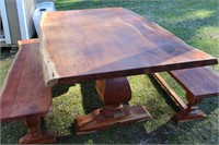 Hand-Crafted Live Edge Trestle Table W/Benches