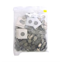 Bag of 394 Jefferson nickels, all 30's, 40's, 50's