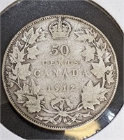 1912 Canadian Sterling Silver 50-Cent Half Dollar