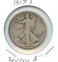 1917-S Reverse S Walking Liberty Silver Half