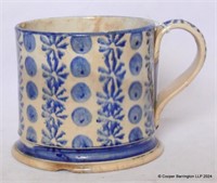 Large Antique Spongeware Glazed Polychrome Mug