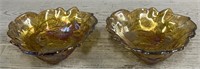 (2) Amber Carnival Glass Bowls