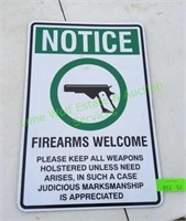 12x18 Notice Firearms Welcome Plastic Sign