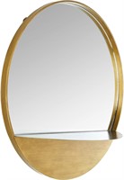 Rivet Modern Round Brass Mirror with Shelf