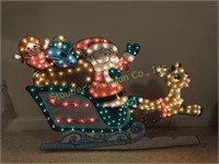 Metal outdoor partially lighted Santa and