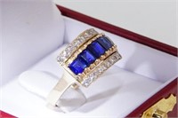 Antique Channel set Sapphire & Diamond ring