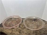 PINK GLASS BOWLS 12" X 10" X 3" LARGEST