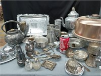 Lot of metal ware, silver plate, aluminum cups,