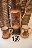 Vintage Monks Dog Pitcher & (2) Mugs(R2)