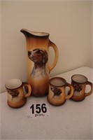 Vintage Monks Dog Pitcher & (3) Mugs(R2)