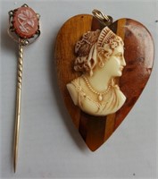 Cameo Stick Pin & Pendant on wood