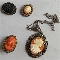 Cameo Brooches & necklace