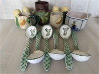 Hand Painted Porcelain Soup Spoons; Small Majolica