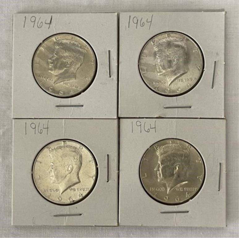 4 1964 Kennedy Silver Half Dollars