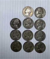 11 Jefferson Wartime Silver Nickels: Complete Set