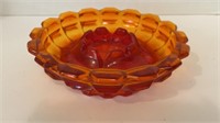 Vtg. Heavy Orange - Yellow Glass Ashtray, Flower