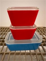 Lot of 3 Red & Blue Pyrex Refrigerator Dishes