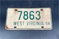 1958 WEST VIRGINIA LICENSE PLATE #7863
