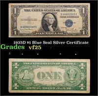 1935D $1 Blue Seal Silver Certificate Grades vf+