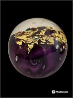 Signed Robert Held Paperweight purple & gold