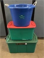 2 Plastic Storage Totes & 1 Tub