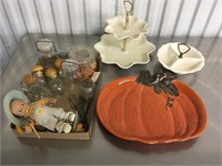 Pumpkin platter, serving platters and misc jars