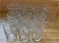 8- Etched Glasses, 6 Etched Juice Glasses