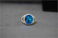 Ring with blue topaz & white sapphires