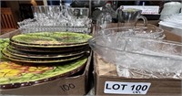 Etched Relish Trays, (4) Glass Snack Sets, etc.