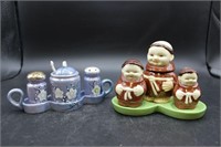 Vintage ceramic Monk & floral S & P shaker sets