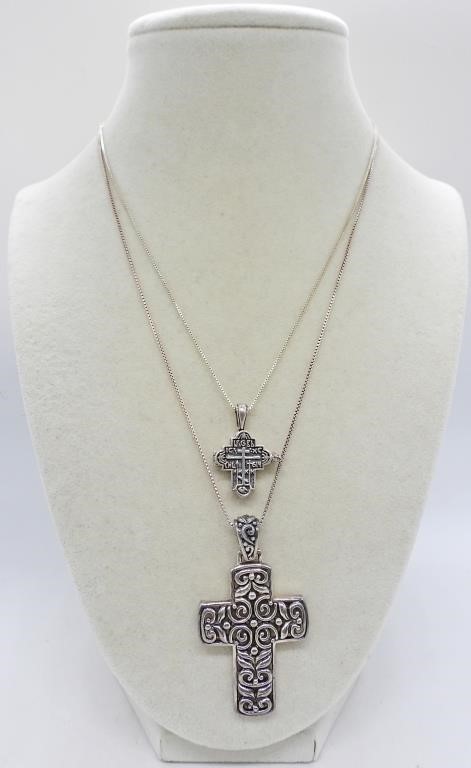 2 STERLING CROSS NECKLACES