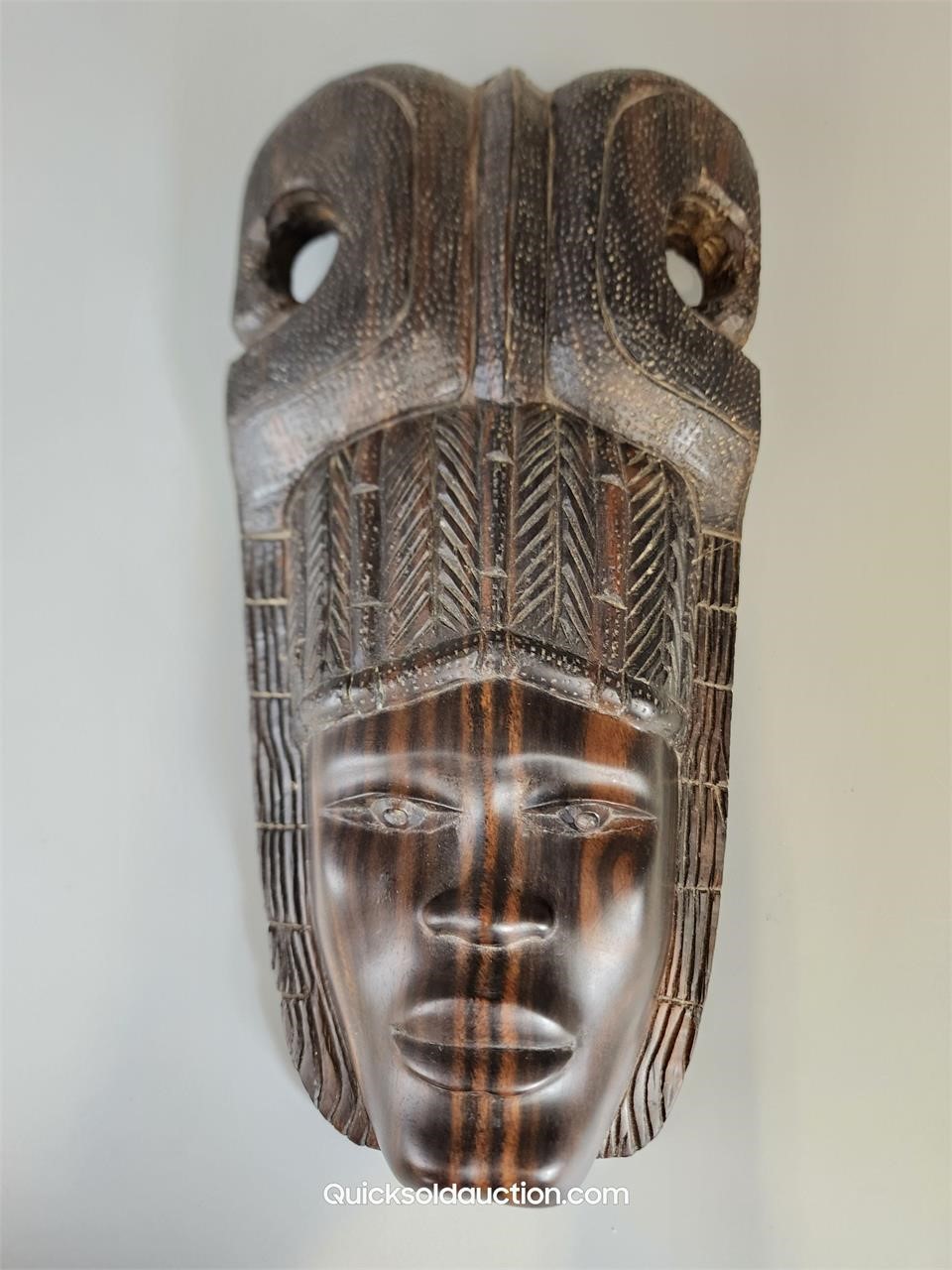 Brown Wood? Carved Ceremonial Mask W/Head Dress