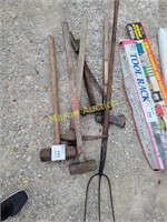 sledge hammers, pitch fork