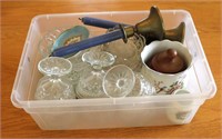 Clear Sherbert Dishes, Wooden Lidded Container