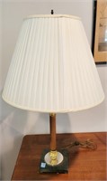 BRASS STICK LAMP W/MARBLE BASE AND SHADE
