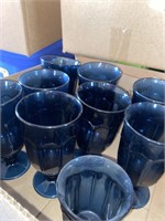 Colonial blue wine glasses and blue ramekins