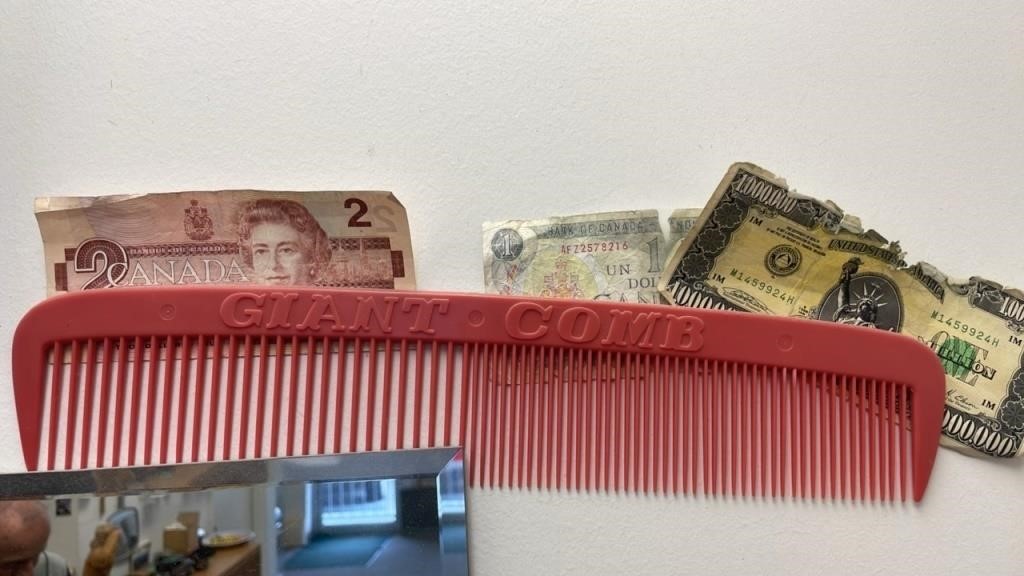 Giant Comb & 2 dollar bill lot