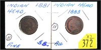 x2- Indian Head cents: 1881, 1883 -x2 cents