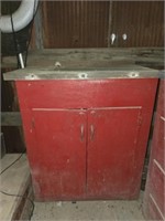 Wood red painted cabinet
