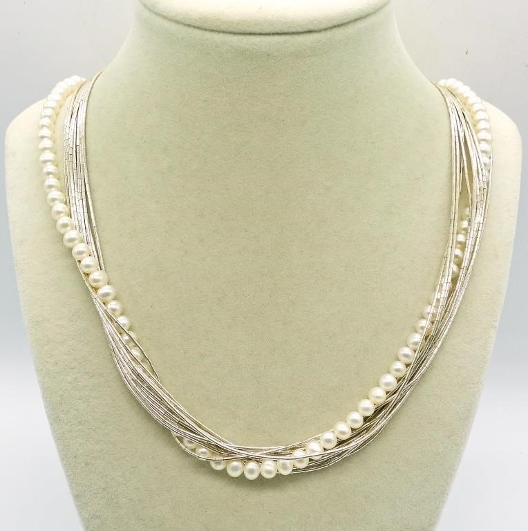 LIQUID STERLING & PEARL NECKLACE