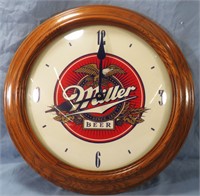 MILLER BEER WOOD WALL CLOCK-BATTERY OPERATED
