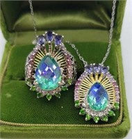 Peacock Sterling Jewelry Set  Tw 15.0g Ring Sz 7