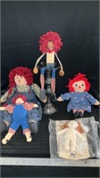Raggedy Ann x 4 versions, doll kit, metal candle