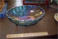 Large Carnival Glass Oval Footed Bowl