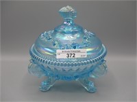 Ice Blue Shell finial covered compote