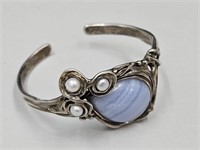 Sterling Silver Bracelet Blue Lace Agate  & Pearl